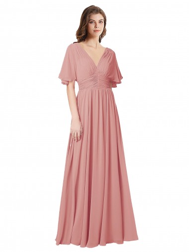 Flutter Sleeves Plunging V-Neck Boho Chiffon Bridesmaid Dress Melbourne