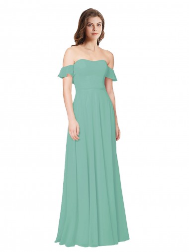 Flounce Sleeves Off the Shoulder Long Chiffon Bridesmaid Dress Melbourne