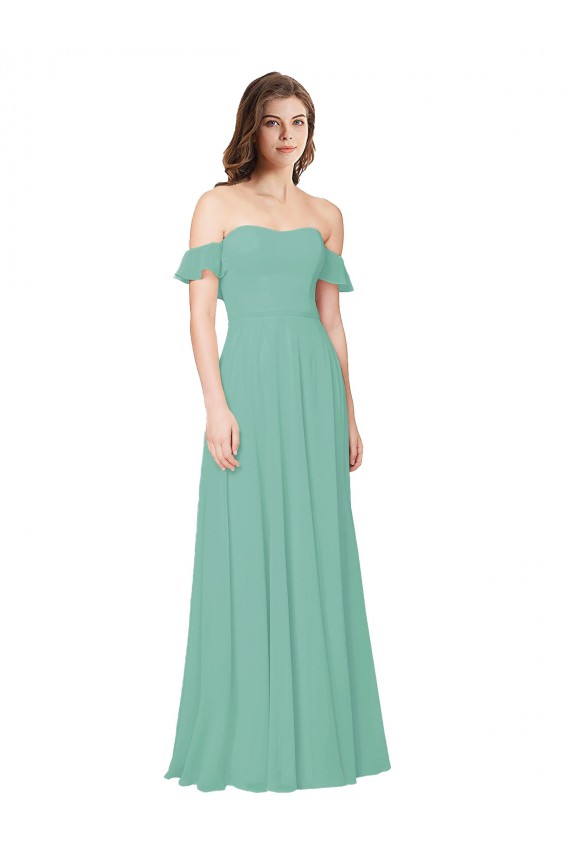 Flounce Sleeves Off the Shoulder Long Chiffon Bridesmaid Dress Melbourne