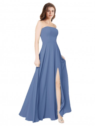 Shop Strapless Long Chiffon Bridesmaid Dress with Front Slit Melbourne