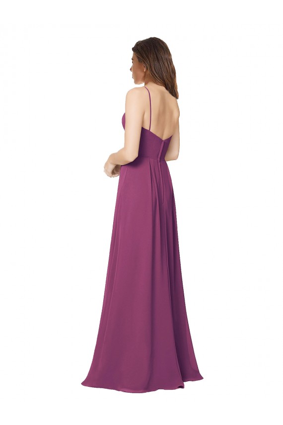 Halter Neck Long Pleated Chiffon Bridesmaid Dress with Pockets Melbourne