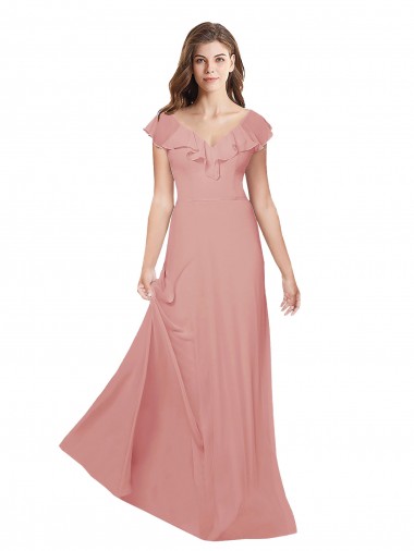 Shop Flounced V Neckline Flutter Sleeves Chiffon Bridesmaid Dress Melbourne