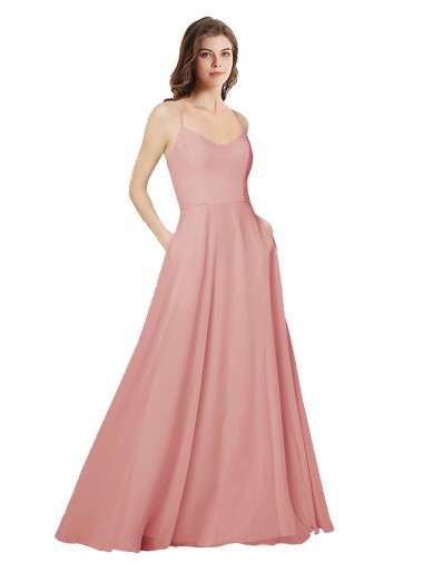 Shop Open Back Wide Tie Band Long Chiffon Bridesmaid Dress with Pockets Melbourne