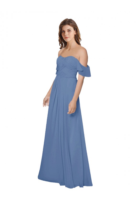 Flutter Sleeves Scoop Neck Off the Shoulder Long Chiffon Bridesmaid Dress Melbourne
