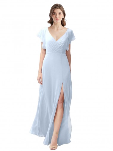 Shop Flutter Sleeves Long Chiffon Bridesmaid Dress with Daring Open Back and Side Slit Melbourne