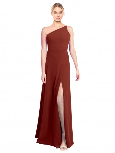 Shop Fit and Flare One Shoulder Long Chiffon Bridesmaid Dress with High Slit Melbourne