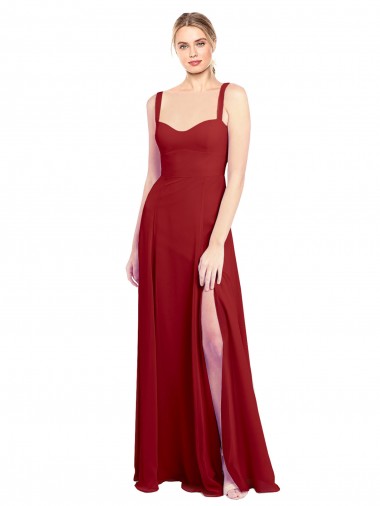 Sweetheart Neckline Long Chiffon Bridesmaid Dress with Side Slit and Wide Straps Melbourne