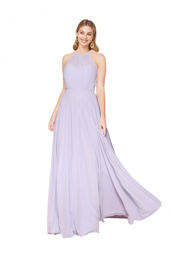 High Neck Halter Shirred Chiffon Bridesmaid Dress / Formal Prom Dress Melbourne