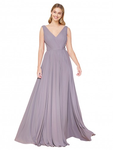 Shop Draped Floor Length High Neck V-Back Chiffon Bridesmaid Dress / Formal Prom Dress with Shirred Bodice Melbourne