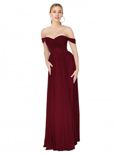 Shirred Sweetheat Neckline Off the Shoulder Long Chiffon Bridesmaid Dress / Formal Prom Dress Melbourne
