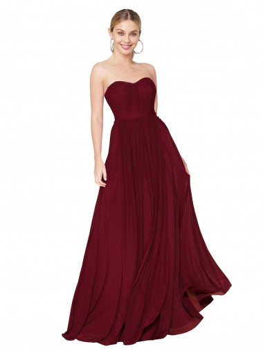 Shop Draped Strapless Long A-Line Chiffon Bridesmaid Dress / Formal Prom Dress Melbourne