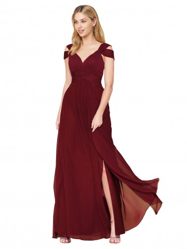 Off the Shoulder Long Chiffon Bridesmaid Dress / Formal Prom Dress with Side Slit Melbourne