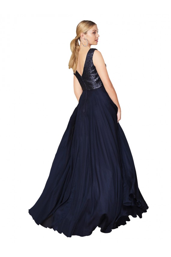High Neck V-Neck Long Chiffon Bridesmaid Dress / Prom Dress with Sequin Top Melbourne