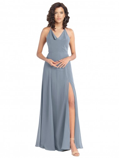 Shop Slim A-Line Cowl Neck Long Chiffon Bridesmaid Dress with Side High Slit Melbourne