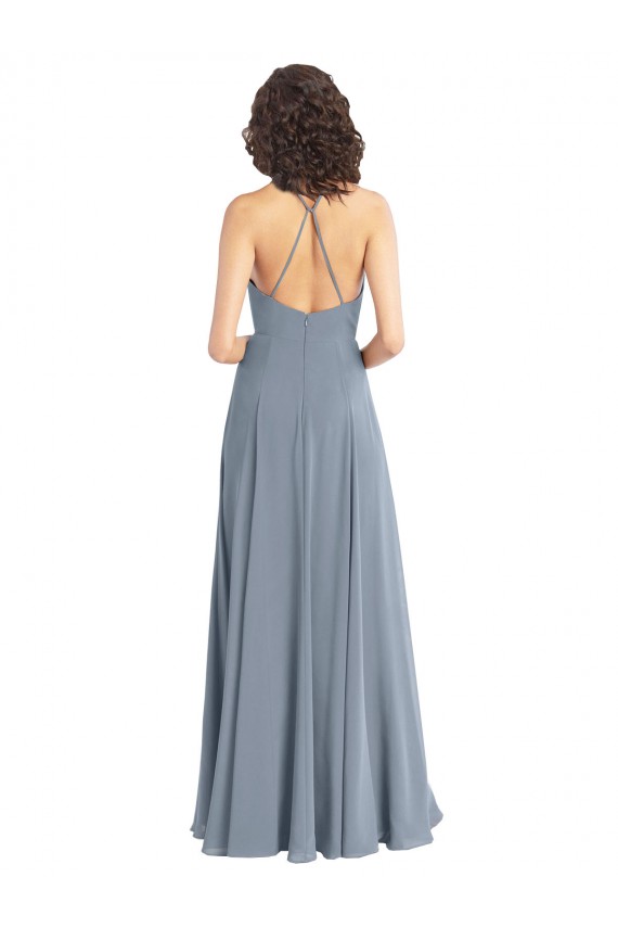 Slim A-Line Cowl Neck Long Chiffon Bridesmaid Dress with Side High Slit Melbourne