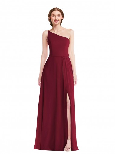 Shop One Shoulder Chiffon Maxi Bridesmaid Dress with Shirred Front Slit Melbourne