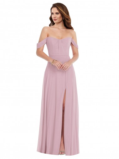 Shop Off the Shoulder Draped Sleeve Maxi Bridesmaid Dress with Front Slit Melbourne