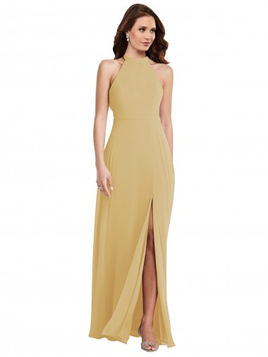 Shop Stand Collar Halter Maxi Bridesmaid Dress with Criss Cross Open Back Melbourne