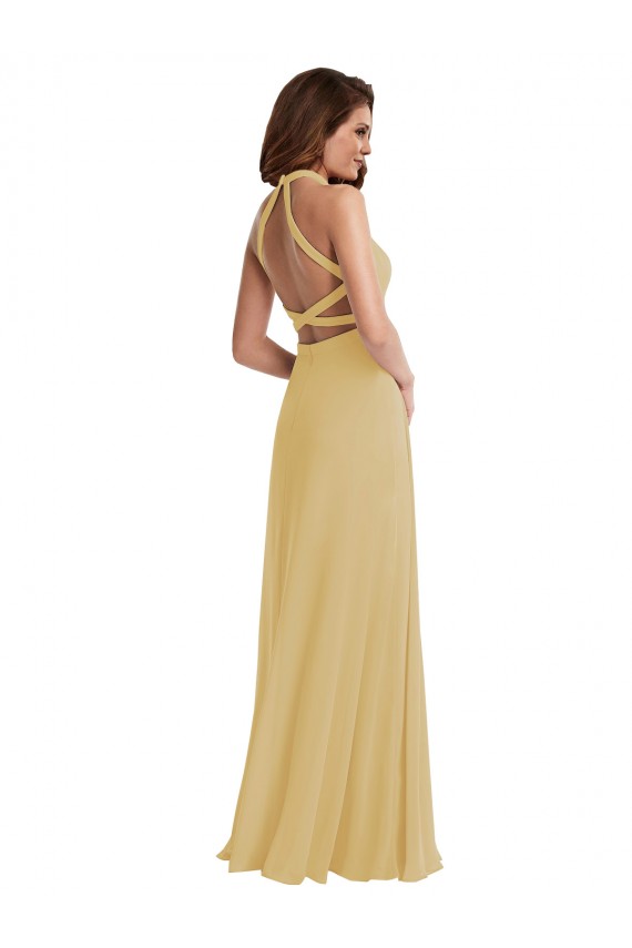 Stand Collar Halter Maxi Bridesmaid Dress with Criss Cross Open Back Melbourne
