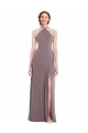 Diamond Halter Maxi Formal Bridesmaid Dress with Front Slit