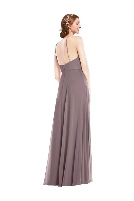 Diamond Halter Maxi Formal Bridesmaid Dress with Front Slit
