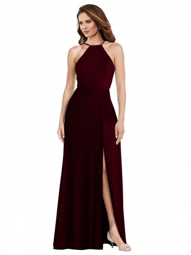 Shop Halter Spaghetti Straps Maxi Bridesmaid Dress with Front Slit Melbourne