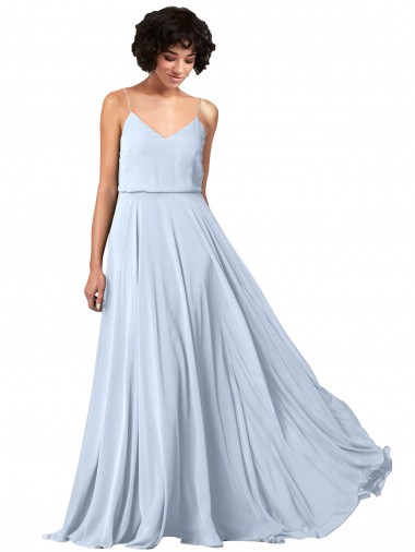 V-Neck Blouson Waist Long Chiffon Bridesmaid Dress with Straps Melbourne