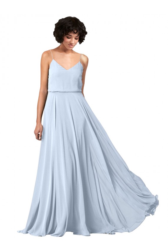 V-Neck Blouson Waist Long Chiffon Bridesmaid Dress with Straps Melbourne