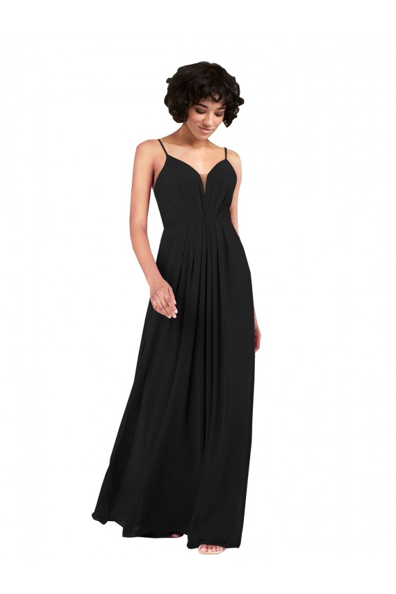 Simple V-Neckline Chiffon Formal Bridesmaid Dress with Pleated Skirt Melbourne