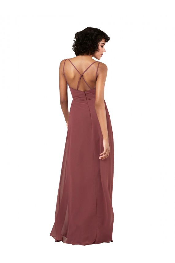 Simple V-Neckline Chiffon Formal Bridesmaid Dress with Pleated Skirt Melbourne