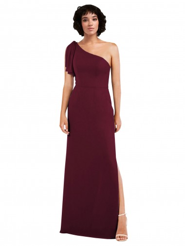 Shop One Shoulder Chiffon Formal Bridesmaid Dress with Skirt Slit and Accent Strap Melbourne