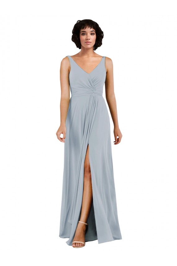 V-Neckline Wrapped Chiffon Bridesmaid Dress with Skirt Slit Melbourne