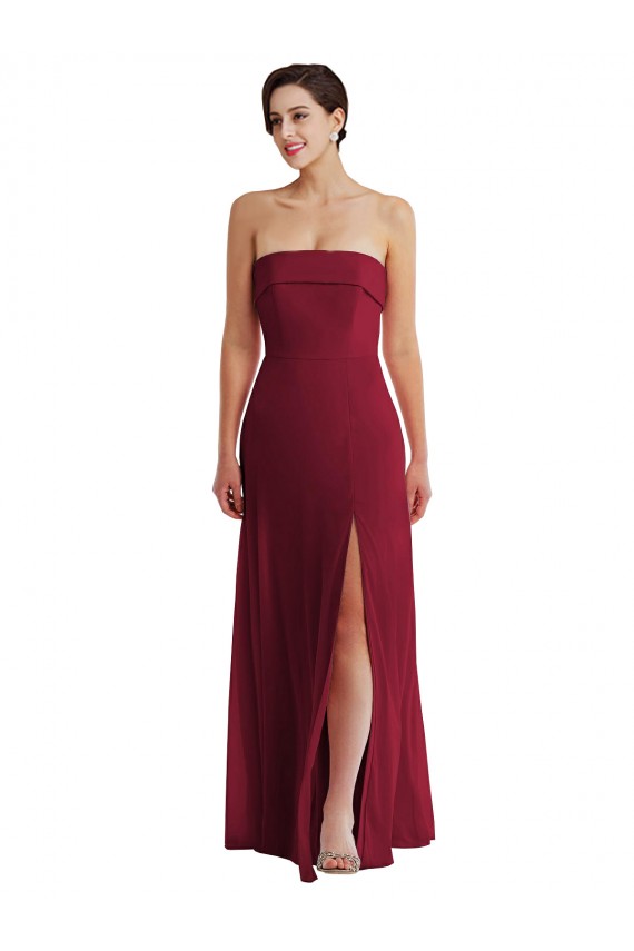 Cuffed Strapless Maxi Formal Bridesmaid Dress with Front Slit