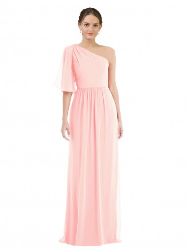 Shop One Shoulder Bell Sleeves Chiffon Maxi Bridesmaid Dress Melbourne