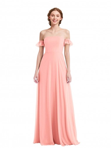 Shop Off the Shoulder Ruffle Cuff Sleeve Chiffon Maxi Bridesmaid Dress Melbourne