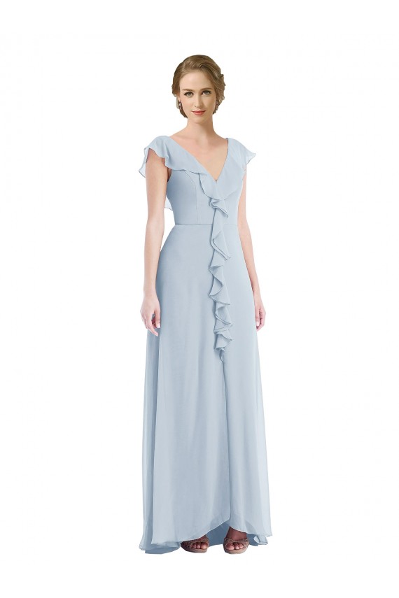Ruffle Trimmed V Back Chiffon Maxi Bridesmaid Dress Melbourne