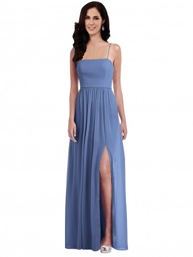 Shop Slim Spaghetti Straps Chiffon Bridesmaid Dress with Front Slit Melbourne