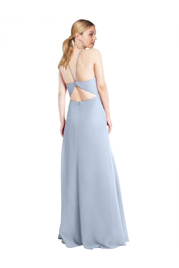 Halter Neck Long Chiffon Bridesmaid Dress with Strappy Back and Daring Side Slit Melbourne