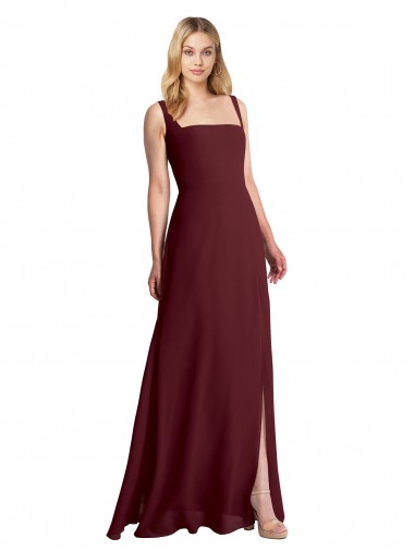 Shop Square Neckline Soft A-Line Chiffon Bridesmaid Dress with Side Slit Melbourne
