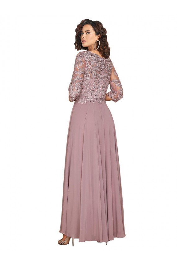 Hand-Beaded Bodice V-Neckline Long Sleeves Chiffon Bridesmaid Dress / Prom Dress Melbourne