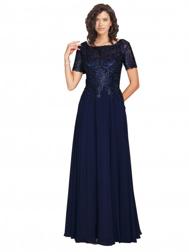 Shop Short Sleeves A-Line Long Chiffon Bridesmaid Dress / Prom Dress with Beaded Bodice Melbourne