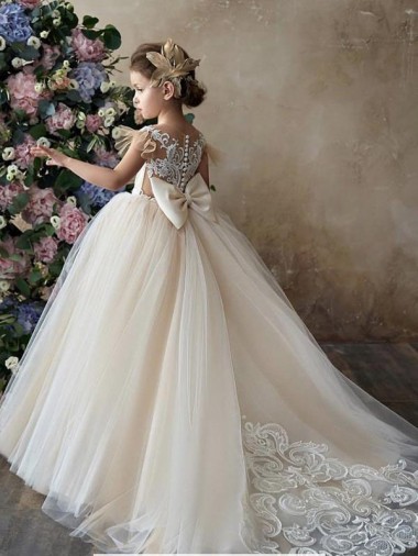 Shop Champagne Ball Gown Sweetheart Chapel Train Sleeveless Flower Girl Dress Melbourne