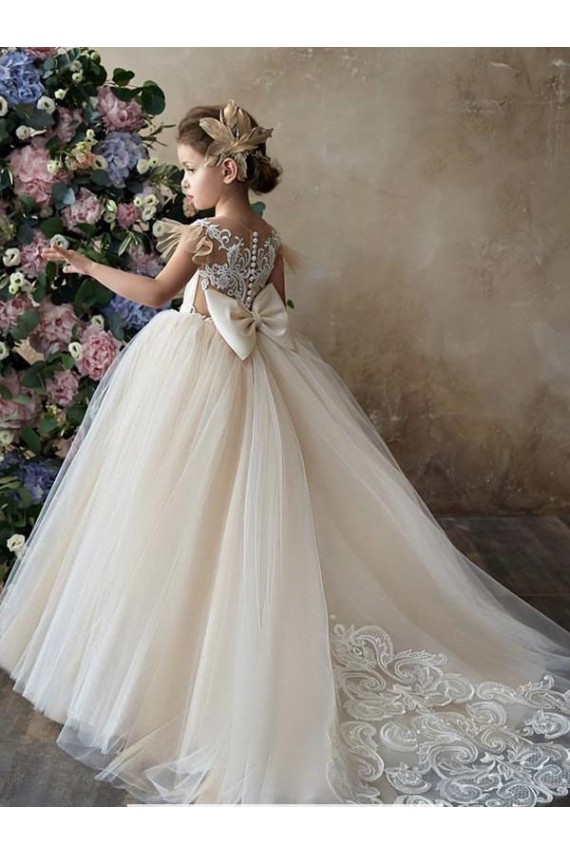 Champagne Ball Gown Sweetheart Chapel Train Sleeveless Flower Girl Dress Melbourne