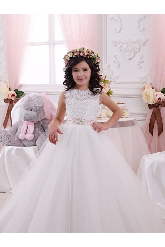 Ivory Ball Gown Bateau Chapel Train Sleeveless Flower Girl Dress Melbourne