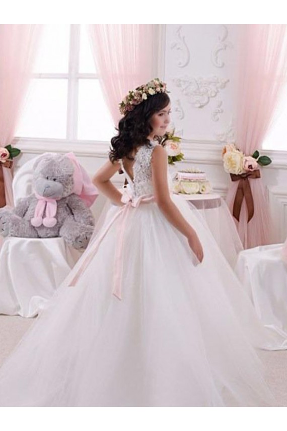 Ivory Ball Gown Bateau Chapel Train Sleeveless Flower Girl Dress Melbourne