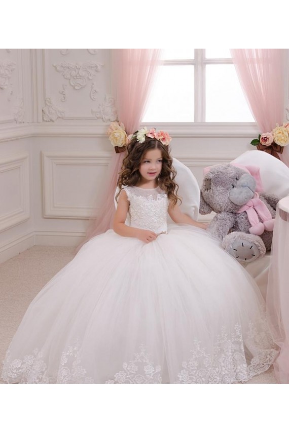 Ivory Ball Gown Bateau Neck Chapel Train Sleeveless Flower Girl Dress Melbourne