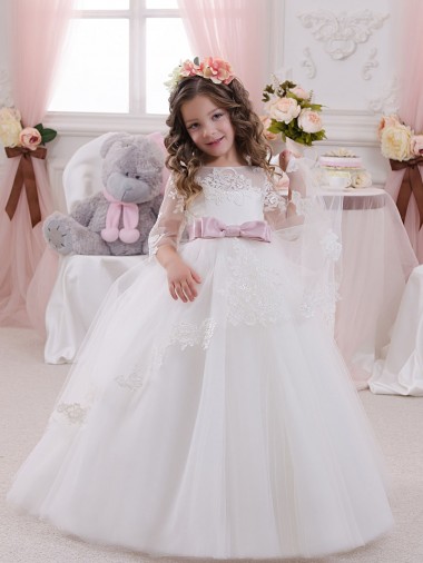 Ivory Ball Gown Bateau Neck Long Chapel Train Sleeveless Flower Girl Dress Melbourne