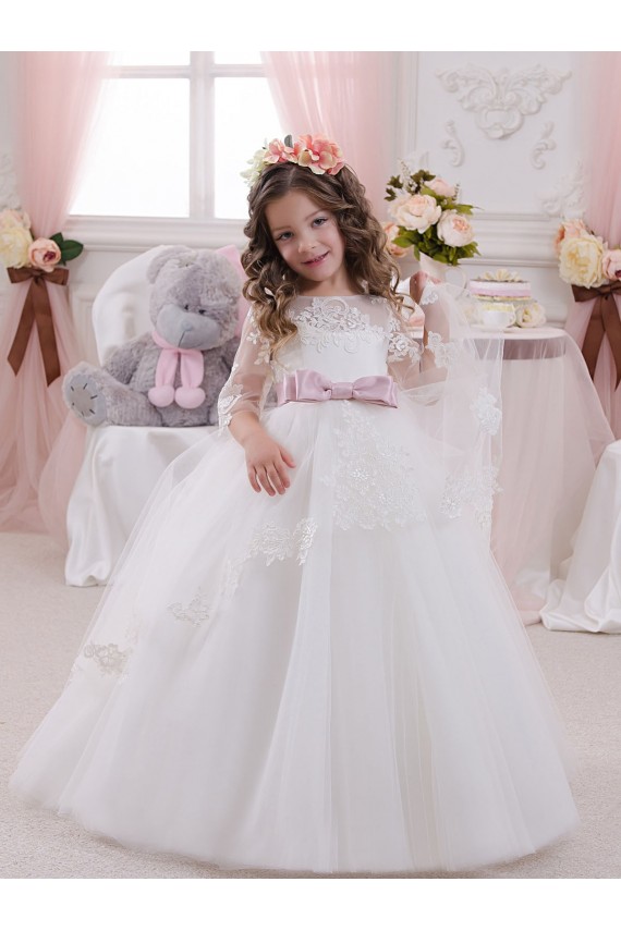 Ivory Ball Gown Bateau Neck Long Chapel Train Sleeveless Flower Girl Dress Melbourne
