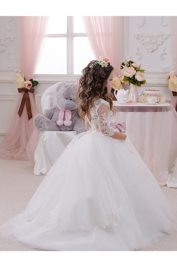 Ivory Ball Gown Bateau Neck Long Chapel Train Sleeveless Flower Girl Dress Melbourne