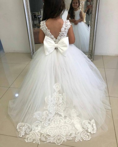 Ivory Ball Gown Chapel Train Sleeveless Flower Girl Dress Melbourne